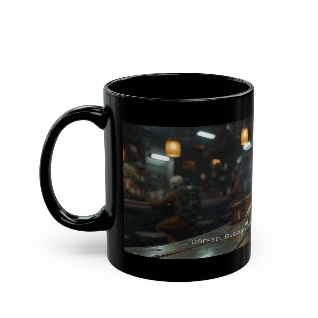 Funny Space Skeleton Coffee Quote Mug | Black Ceramic Coffee Cup
