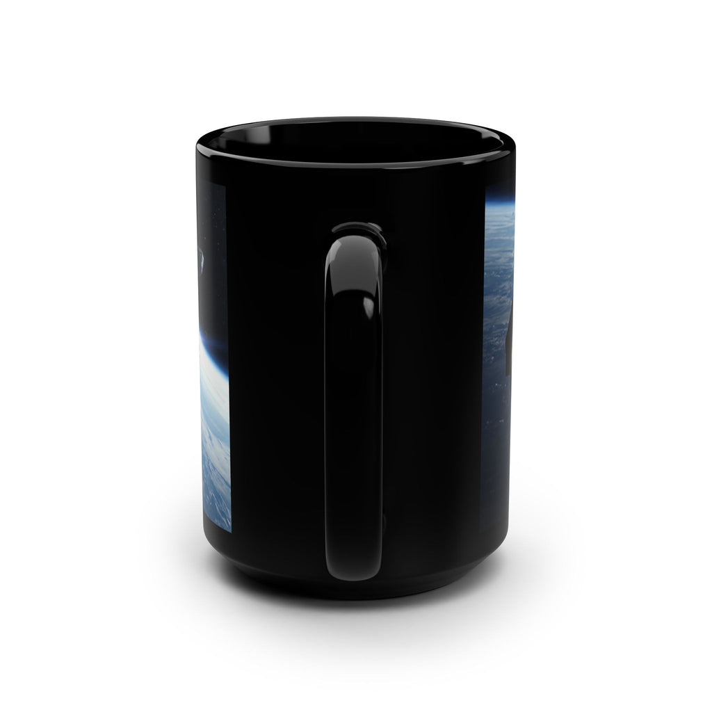 15oz Black Mug — Hard Sci‑Fi Ice Hauler Spacecraft Design