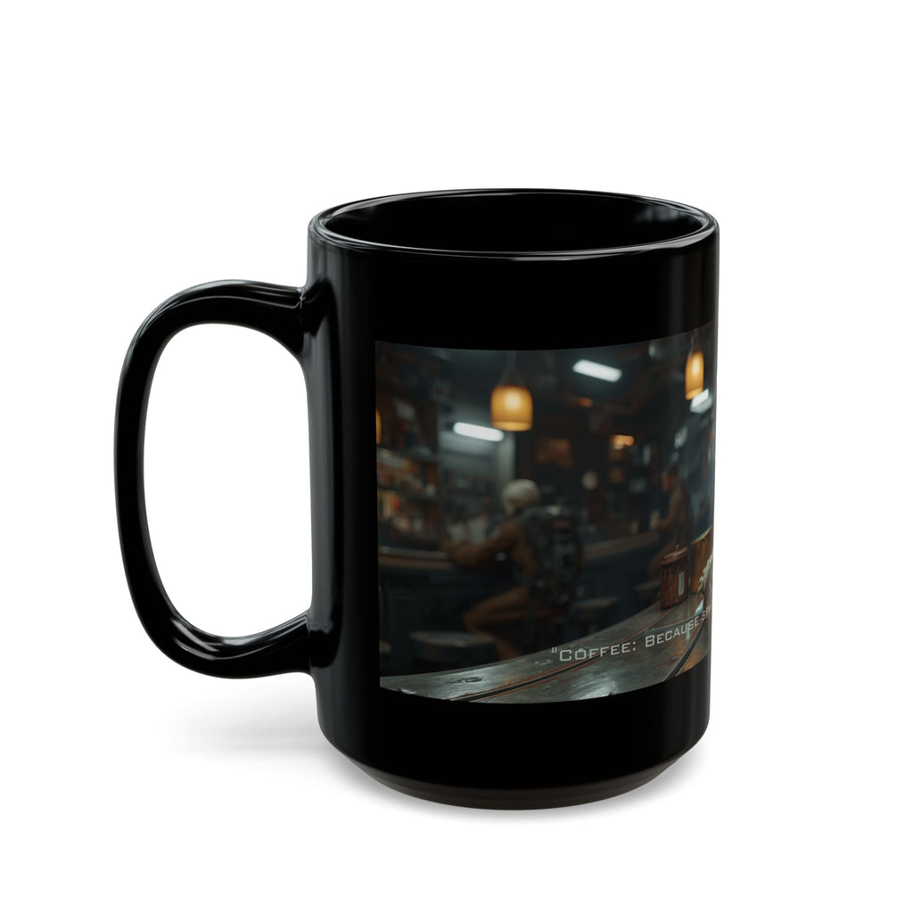 Funny Space Skeleton Coffee Quote Mug | Black Ceramic Coffee Cup