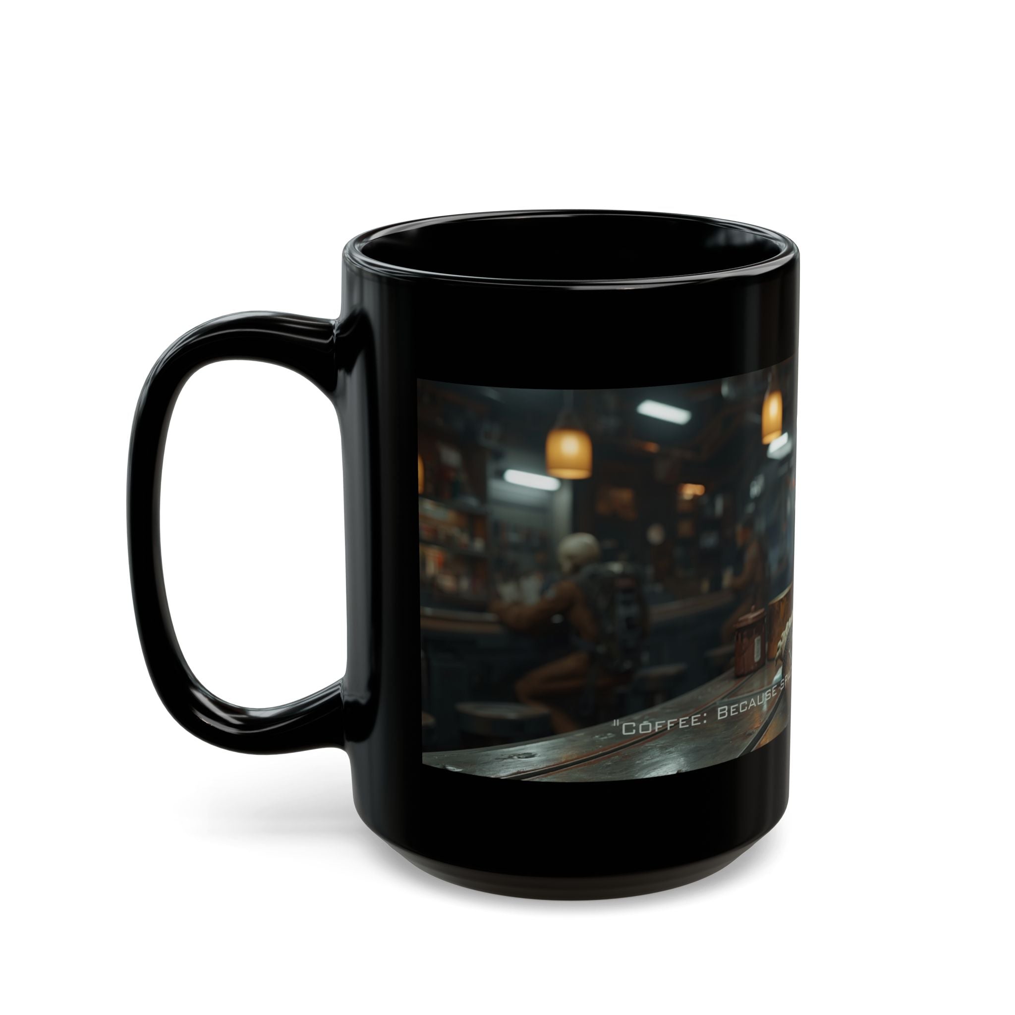 Funny Space Skeleton Coffee Quote Mug | Black Ceramic Coffee Cup